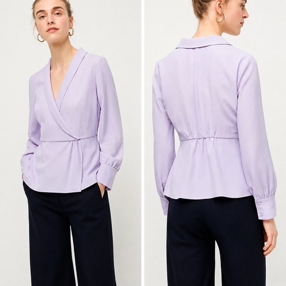 J. Crew Tops - J. Crew NEW Lilac 365 Crepe Faux-Wrap Shawl Collar Blouse Top SZ 10 Career Chic
